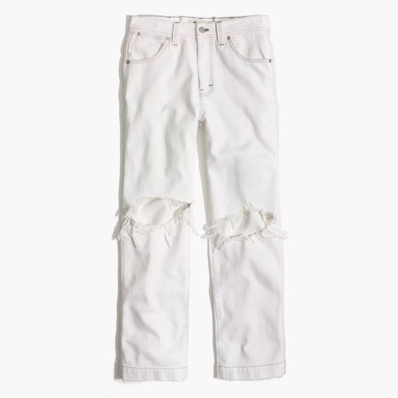 Madewell White Ripped High Rise Straight Jeans | Size 28 - Picture 2 of 11